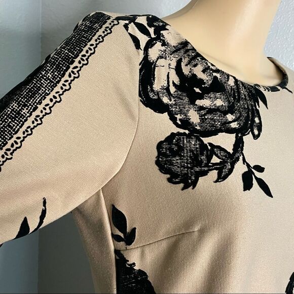 Chadwick’s 3/4 Sleeve Tan and Black Floral Dress With Raised Floral Print Size 4 - Picture 4 of 14